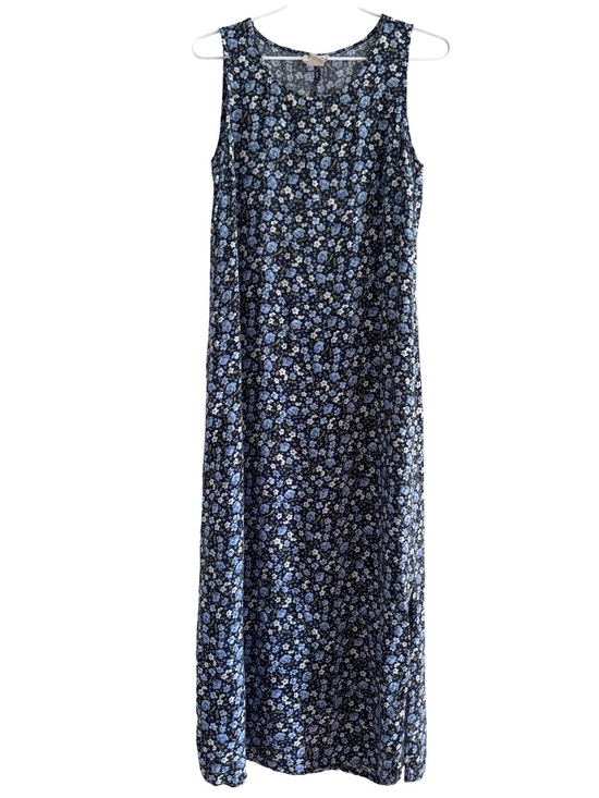 Vintage Dresses & Skirts - Vintage 90s Ease Sport Blue Floral Maxi Shirt Dress Size 6